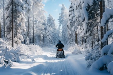 Snowmobiling in the forest