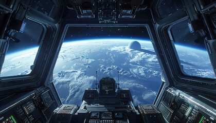 Fototapeta premium A view of the Earth from a space shuttle by AI generated image
