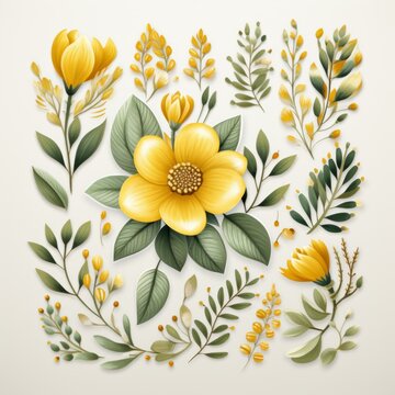 Yellow flower and leaves illustration