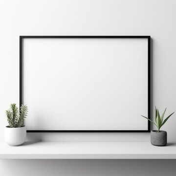 Black picture frame mockup with plants