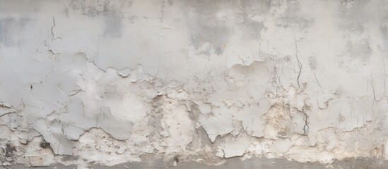 A weathered wall with cracked and peeling gray paint is pictured with a fire hydrant nearby