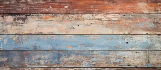 Vintage wooden background showcasing a colorful and chipped paint job, adding charm and character to the aged surface