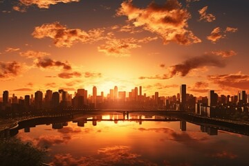 Fototapeta premium Autumn sunset over city skyline
