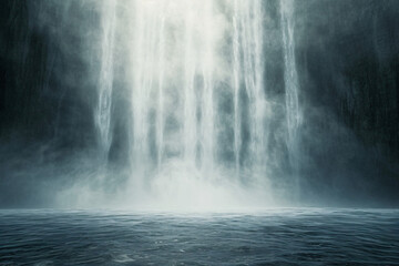 waterfall in a dark white space in the style of luminou 3fdaf1c4-fee9-4552-8449-05dbc533efa6
