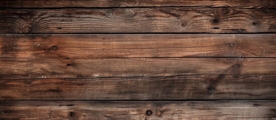 Detailed close-up of a weathered wooden wall with vintage planks, rusty nails, cracks, and stains creating a textured background - obrazy, fototapety, plakaty