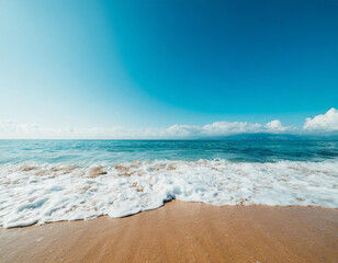 Beautiful Soft blue ocean wave on fine sandy beach