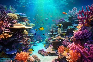 Abstract floating coral reefs in underwater world