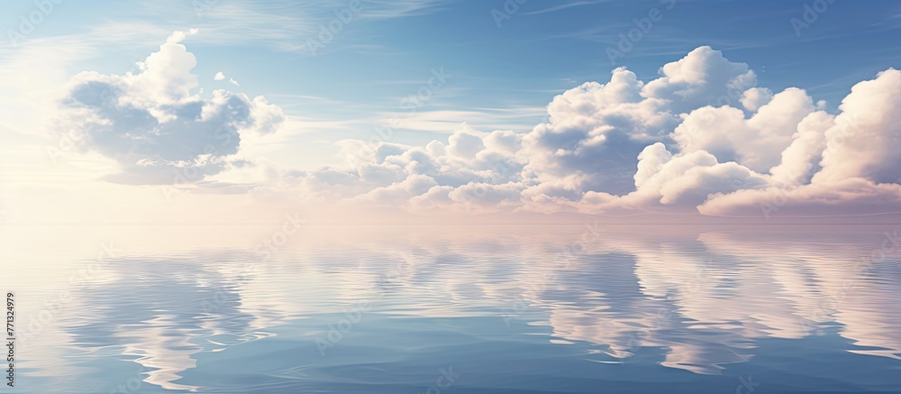Poster the tranquil ocean reflects the serene sea clouds in its shimmering surface, creating a peaceful and