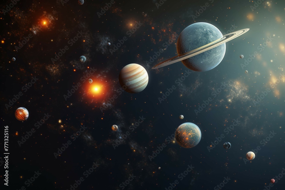 Wall mural rare celestial alignment of planets in the solar system, displaying unique colors and textures again