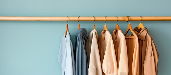 A close-up view of a wall rack filled with various clothes hanging neatly for display and organization at a retail store