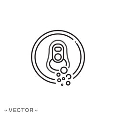 top view open can soda, beer or beverage, drink icon, thin line symbol isolated on white background, editable stroke eps 10 vector illustration