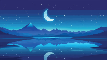 Obraz na płótnie Canvas Vector illustration of night landscape with lake