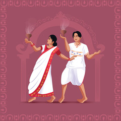 Indian God shri Druga in Happy Durga Puja Subh Navratri classical background. vector illustration design. Indian Culture, Folk, Cultural Dance. Varot Natyam Dhunuchi Dance Puja Festival