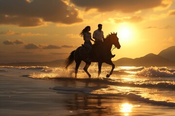 Romantic horseback ride on the beach