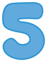 Colorful and playful number cartoon illustration for kids. Blue number five.	