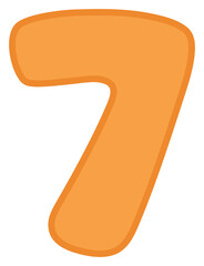 Colorful and playful number cartoon illustration for kids. Orange number seven.	