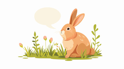 Beautiful rabbit with speech bubble easter flat vector
