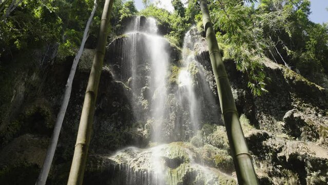 Low angle view of the Tumalog waterfall in Cebu, Philippines.