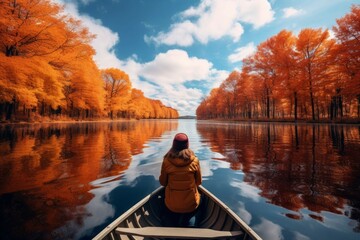 Woman enjoying a peaceful boat ride on a calm lake