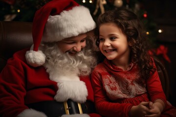 Fototapeta na wymiar Kids sitting on Santa's lap and telling their wishes