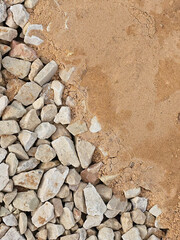 dolomite crushed stone and sand on the construction site - 771333508