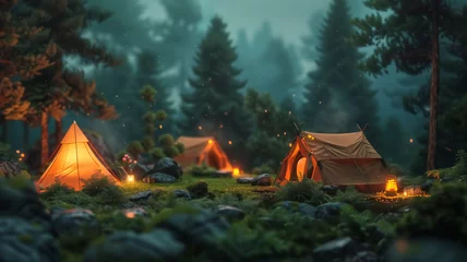Fotobehang A model photo of camping at night. © Natsinee