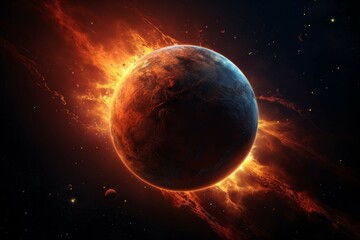 Obraz na płótnie Canvas Exoplanet in a binary star system with colorful nebula