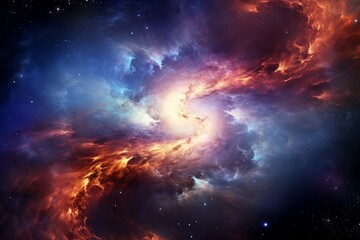 Obraz premium Spiral galaxy in a colorful nebula with star cluster