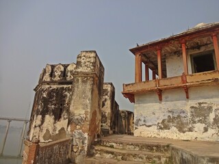 Small temple with columns inside a fort, RAMNAGAR FORT, VARANASI, UTTAR PRADESH, INDIA 