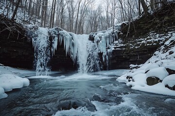 : A waterfall, frozen in time, with the water suspended in mid-air