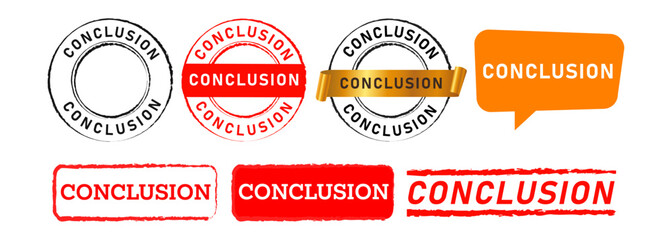 conclusion rectangle circle stamp and speech bubble label sticker sign outcome result business - obrazy, fototapety, plakaty