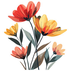 bouquet of flowers. Vector illustration of flowers with stems in a vintage cartoon style