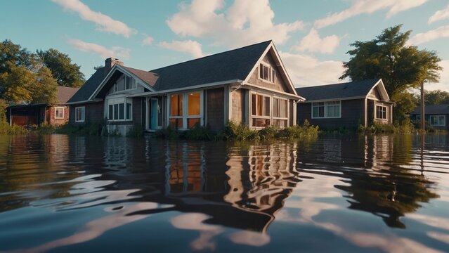 Homes and buildings flooded with water after a flood
