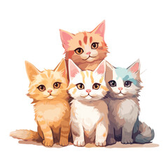 Fototapeta premium A vector illustration featuring four cats in an Avacadopunk-style, accompanied by a friendly message.