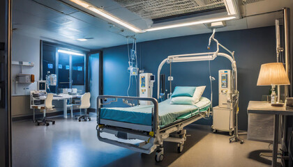 Serene Nighttime Glimpse into a Well-Equipped Hospital Ward