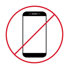 Mobile forbidden icon, no use phone sign, ban smartphone label vector illustration