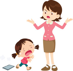 parent angry scold to kid addicted mobile phone