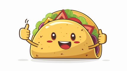 Cartoon taco mascot giving thumb up flat vector 