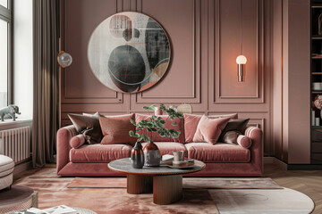 Modern Boho Millennial Pink Art Deco style house interior and living room Zen Spaces.
