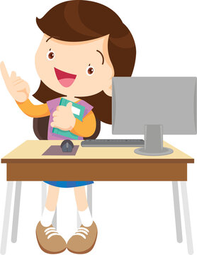 children using computer on desk