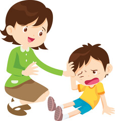 Comforting sad children with parent or teacher