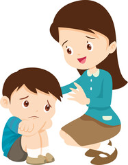 Comforting sad children with parent or teacher