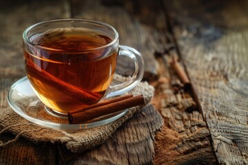Cinnamon Tea in a Cup - Rich Aroma and Warmth of Hot Cinnamon Infused Drink on a Wooden Table