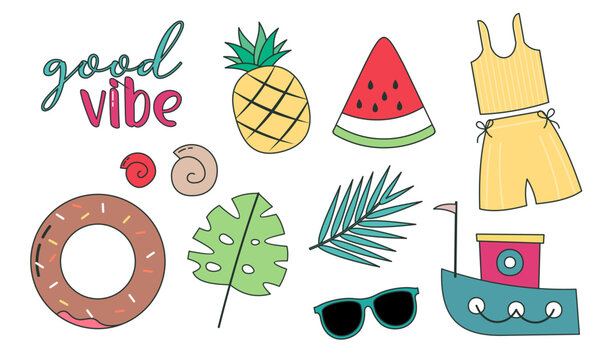Summer time doodle beach holiday element