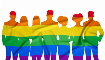 People in a silhouette mask with a rainbow flag illustrating diversity