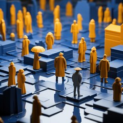 Group of People Standing on Top of Blue and Yellow Floor