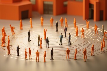 Miniature People Standing in a Circle