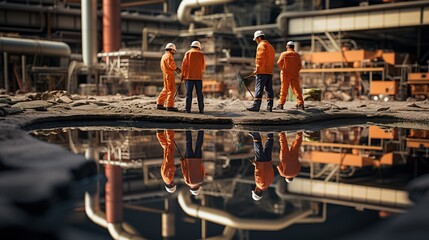 Group of Men in Orange Suits by Water