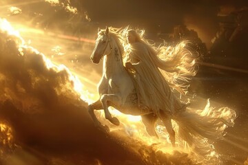 Obraz na płótnie Canvas White Horse of the Apocalypse Revelation of Jesus Christ historical time Michael Prince of the army, Generative AI