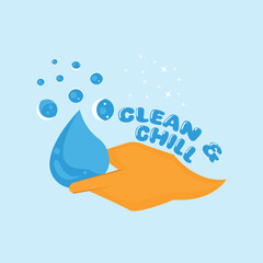 Cleaning service vector logo of clean and chill water bubble in hand.